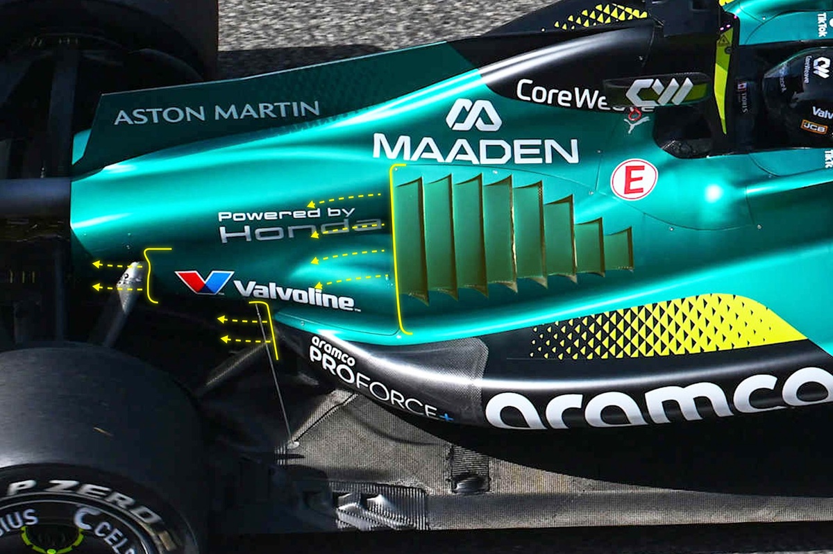 Aston Martin ekstremal AMR26'da qo'shimcha sovutish ventilyatsiyalarini ochdi, Honda dvigatel muammolari paydo bo'ldi